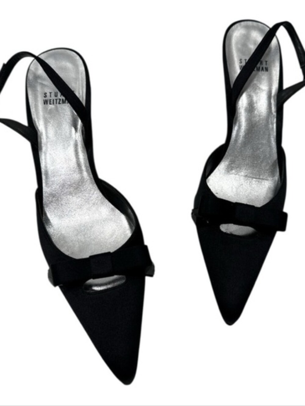 Stuart Weitzman Black Pointed Bow Slingback Heels